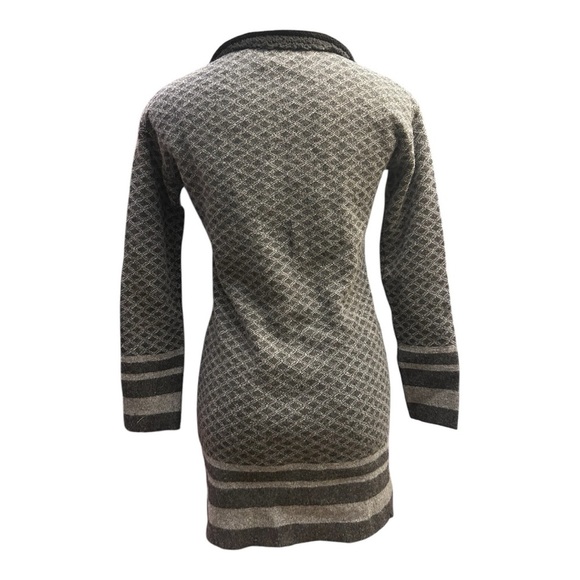 A.Ida Long Cardigan Sweater Diamond Pattern Faux Fur Collar Wool Blend - Picture 5 of 10